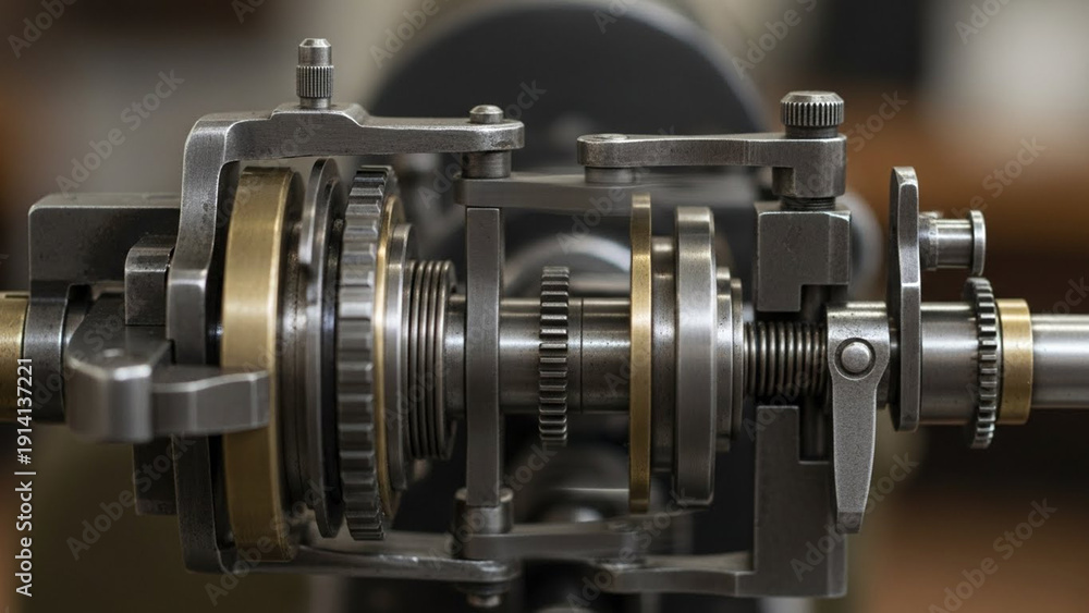 Fototapeta premium Detailed Close-up of a Complex Mechanical Gear System with Precision Engineering.