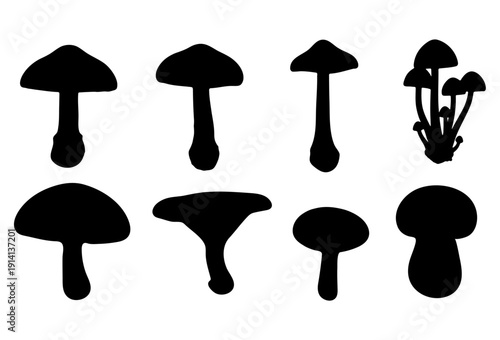 Mushroom silhouette vector set collection of nature fungi shapes