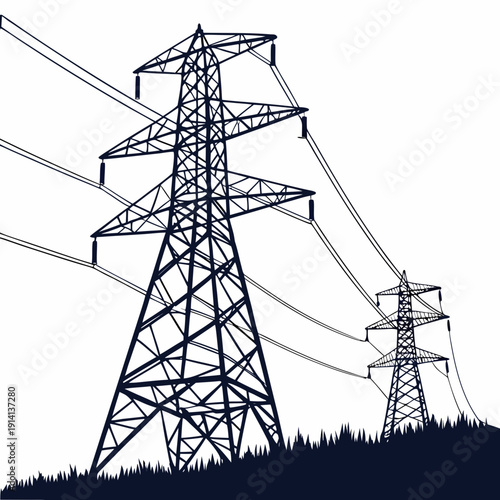 Of two voltage electric power transmission towers electric pylon 1