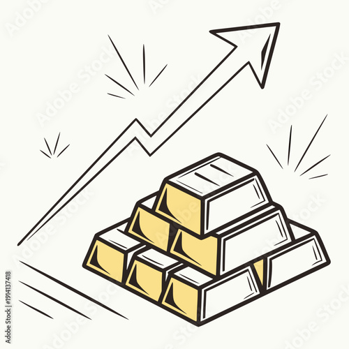 Gold bars stacked with rising arrow stacked gold bullion 1
