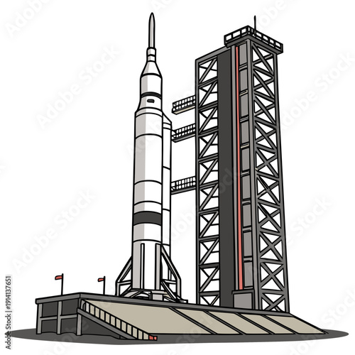 Of a rocket on a launchpad with service tower space