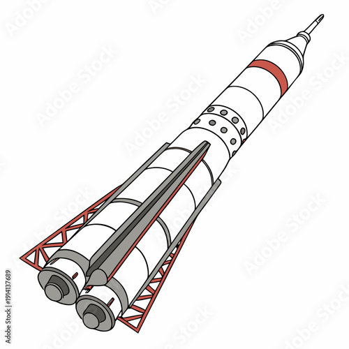 Of a white and red rocket on a launchpad space
