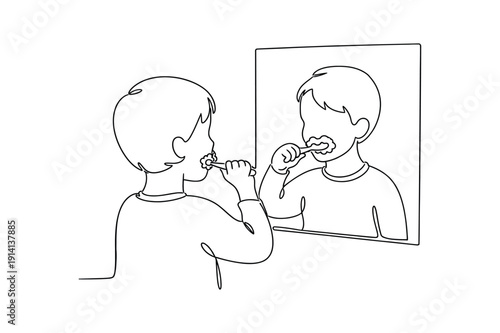 Child Brushing Teeth Line Drawing