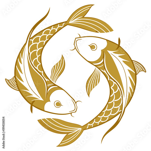 Gold pisces zodiac sign made of two fish