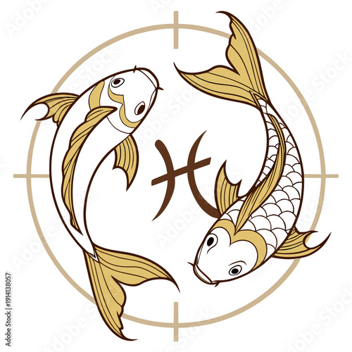 Golden zodiac symbol with two fish pisces