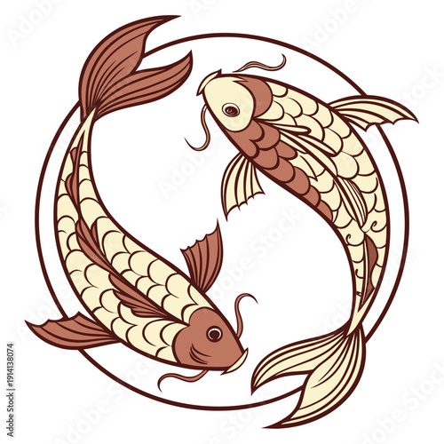 Gold koi fish in circular formation goldfish yin yang