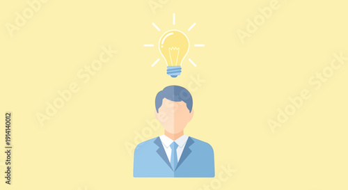 Man with Light Bulb Idea Above Head - Innovation Concept