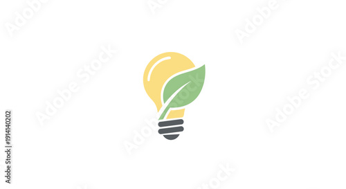 Eco-friendly lightbulb with green leaf, symbol of green energy and sustainability