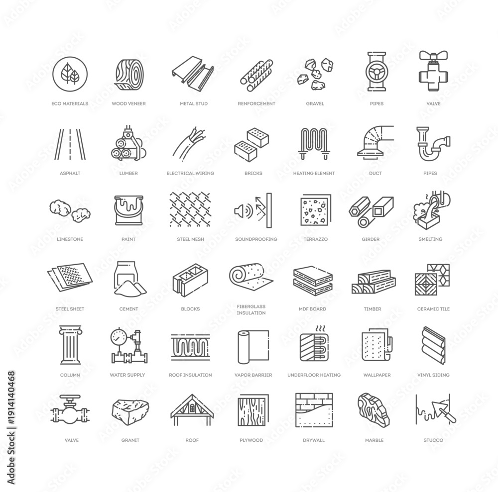 Фотография Construction Material Line Icons Set