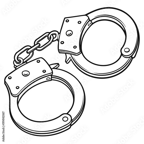 Black and white line of metal handcuffs with chain