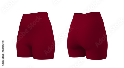 Women’s Athletic Gym Shorts Mockup. Front, Side and Back View