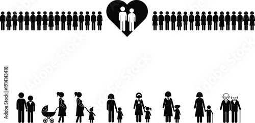 Family Structure Diversity and Modern Parenthood Concept Illustration Showing Different Family Types, Same Sex Parents, Single Mothers, Adoption and Generational Relationships Silhouettes