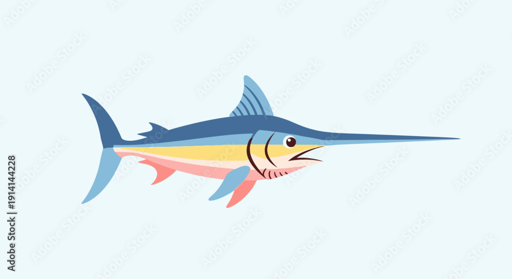 Εκτύπωση καμβά Illustration of a colorful swordfish with blue and pink hues swimming