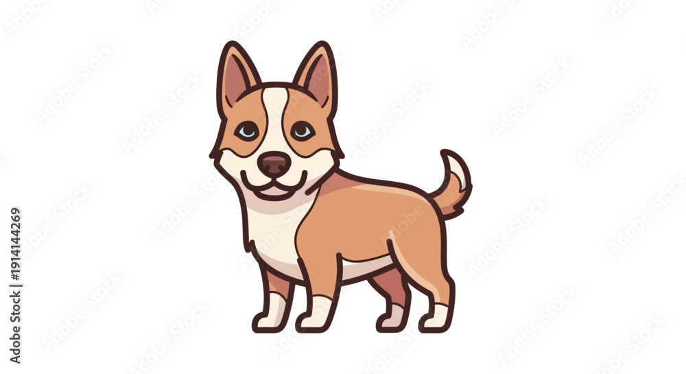 Φωτογραφία Cute cartoon illustration of a small brown and white dog with pointy ears and a happy expression