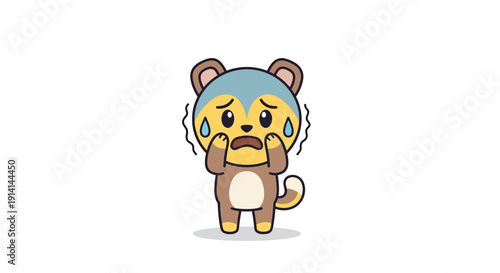 Cute cartoon character wearing a bear costume showing nervous expression.