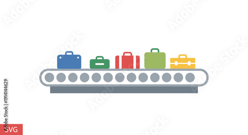 Luggage on conveyor belt, travel, airport, baggage claim illustration