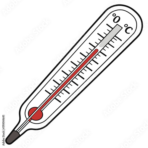 Celsius thermometer with red mercury column temperature