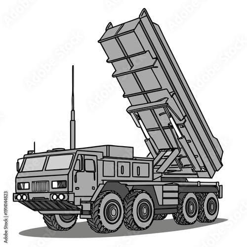 Gray military truck with missile launcher vehicle transportation