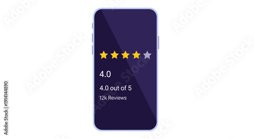 Smartphone displaying 4-star rating with 12k reviews