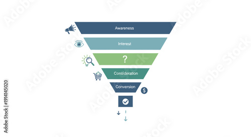 Sales Funnel Diagram: Awareness, Interest, Consideration, Conversion
