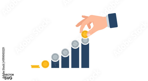 Hand adding coin to growing financial graph, business growth concept