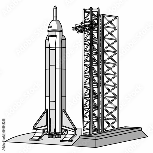 Space rocket on launchpad with service tower spacecraft 1