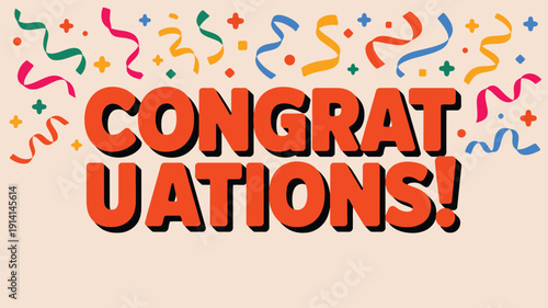 congratulations bold retro typography with colorful confetti festive celebration banner on light background