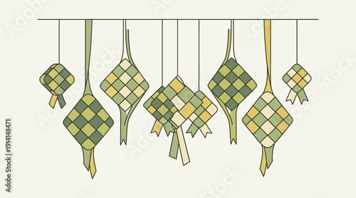 Traditional Woven Rice Cakes Hanging Decorating for Festive Season Celebration Icon Illustration