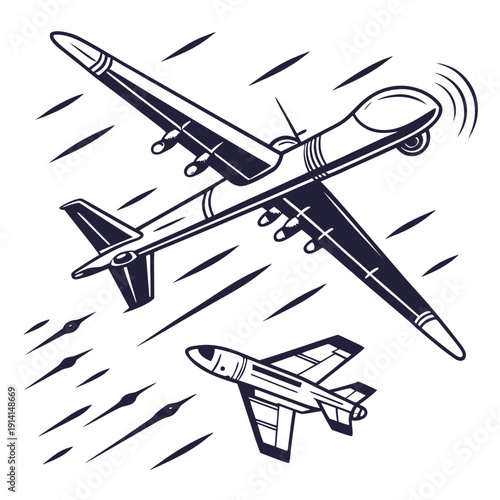 Tactical combat drone launching missile from wing