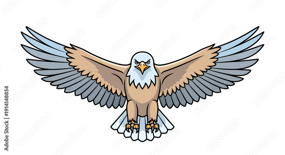 Fototapeta premium Illustration of a majestic eagle with wings fully spread in flight.