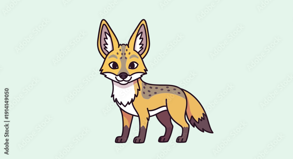 Obraz premium Cute cartoon illustration of a smiling fox standing on light background.
