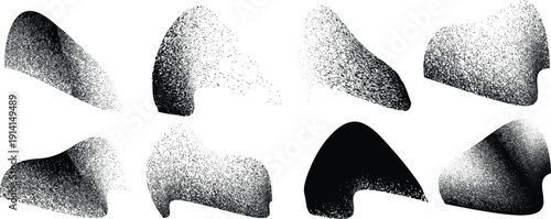 Distorted irregular shapes collection . Noisy design . Noise destroyed logo . Trendy grainy shapes set . Graph print texture .Spray effect .Grunge texture . Distressed element .vector
