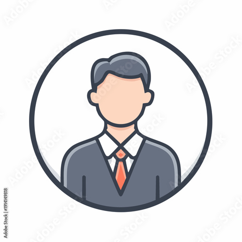 Professional Male Avatar Icon Representing a Person in Business Attire with a Tie and Shirt, Suitable for User Profiles and Corporate Branding