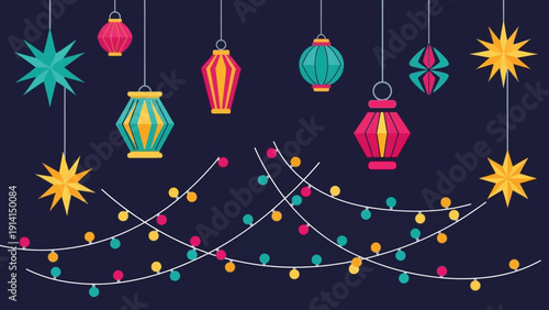 Colorful Lanterns and String Lights Illuminating a Festive Celebration.