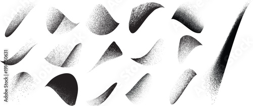 Distorted irregular shapes collection . Noisy design . Noise destroyed logo . Trendy grainy shapes set . Graph print texture .Spray effect .Grunge texture . Distressed element .vector