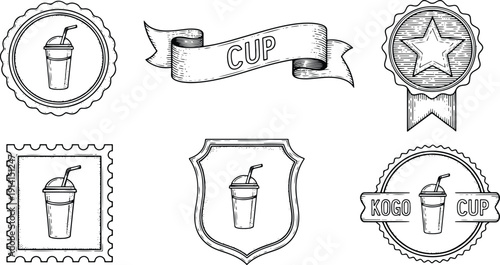 Vintage Engraved Drink Cup Badges and Emblem Collection