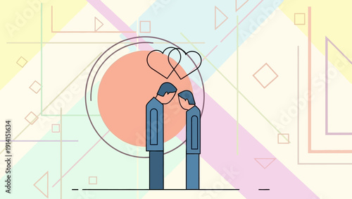 Couple in Love with Hearts and Abstract Background.