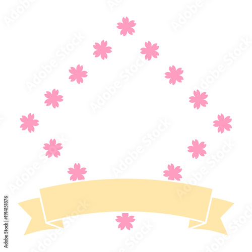 シンプルな桜フレーム　吹き出し　飾り枠　リボン　春のフレーム　春の招待状・カードデザイン・ポスター