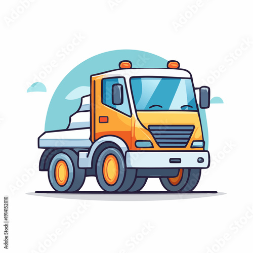 Tow truck sticker isolated on a construction site background vector illustration