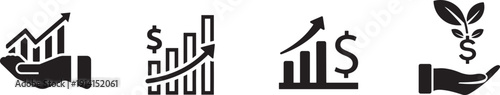  Business earning growth icon set with profit chart and analytics concept