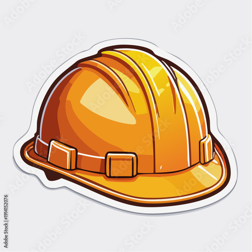 Isolated construction sticker of an orange hardhat on a plain background viewed from the front