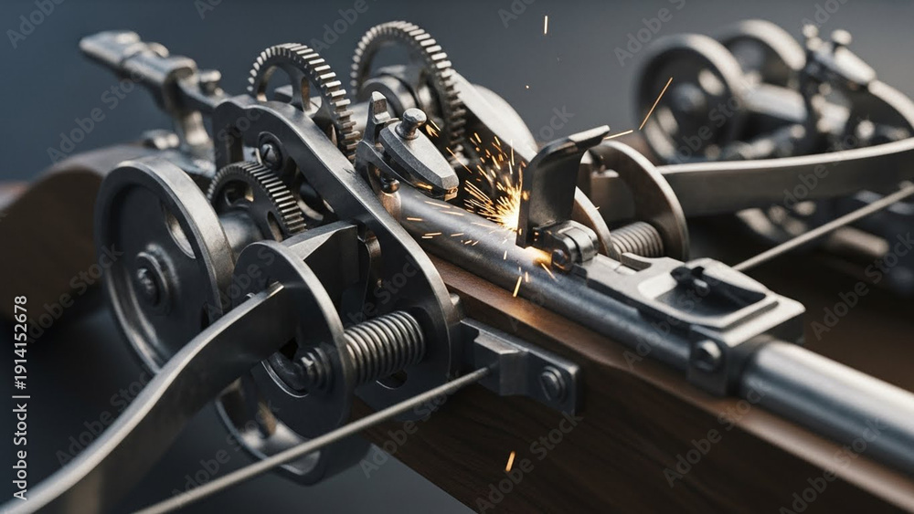 Obraz premium Intricate Mechanical Device - Detailed Close-up of Gears and Mechanisms.