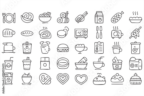 Cooking and dining symbol pack with meal and snack elements