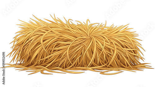 A large, textured pile of golden hay or straw, depicting dry harvested grass commonly used for animal feed or bedding.