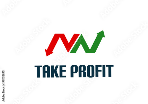 Modern financial logo featuring red and green zig-zag arrows representing market trends. Ideal for stock trading apps, forex platforms, investment consulting, and business growth analytics