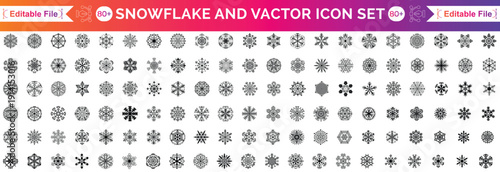 Set blue snowflake icons collection isolated on white background.