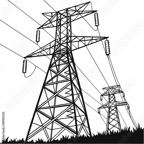 Detail of industrial power towers transmission towers