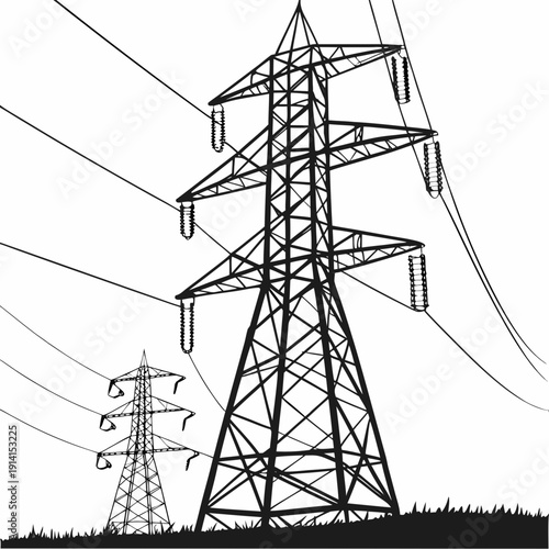 Voltage power transmission towers with insulators and wires