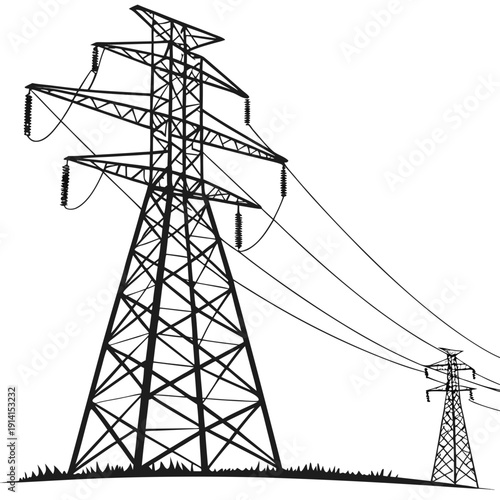 Highly detailed of power transmission towers electricity pylons
