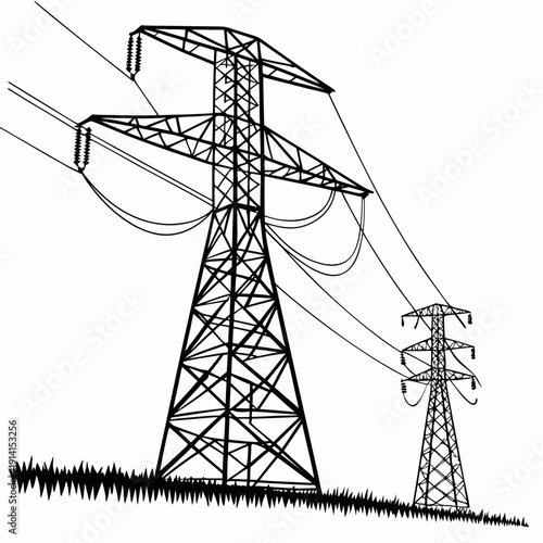 Highly realistic power transmission towers with wires